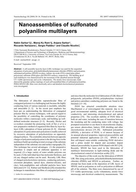 Nanoassemblies of sulfonated polyaniline multilayers - ARPAL