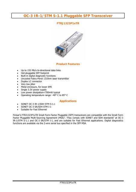 OC-3 IR-1/STM S-1.1 Pluggable SFP Transceiver