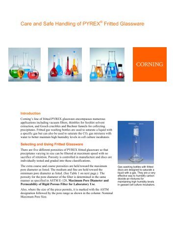 Care and Safe Handling of PYREXÂ® Fritted Glassware - Corning ...