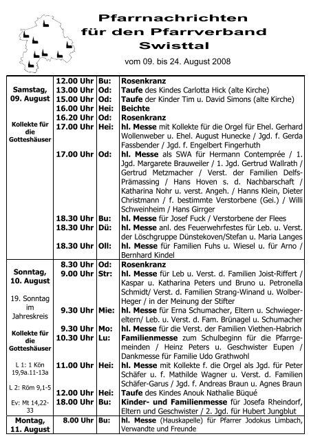 Pfarrnachrichten fÃ¼r den Pfarrverband Swisttal - Ludendorf.Info