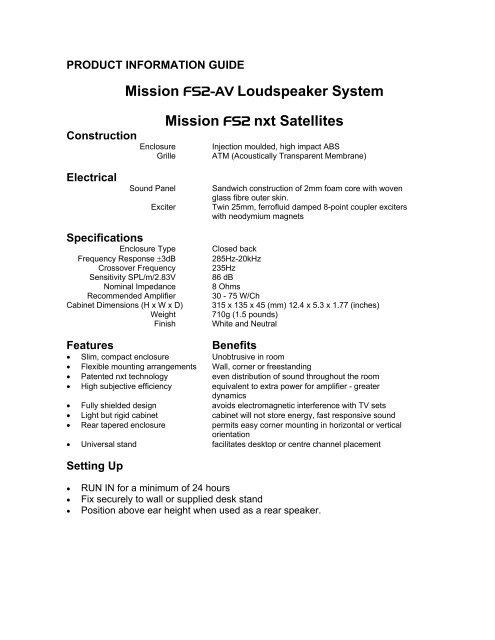 Mission Fs2 Av Loudspeaker System Mission Fs2 Supersonido