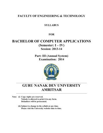 bachelor of computer applications guru nanak dev university amritsar