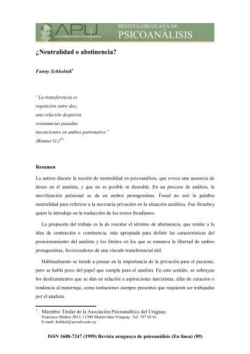 Â¿Neutralidad o abstinencia? - AsociaciÃ³n PsicoanalÃ­tica del Uruguay