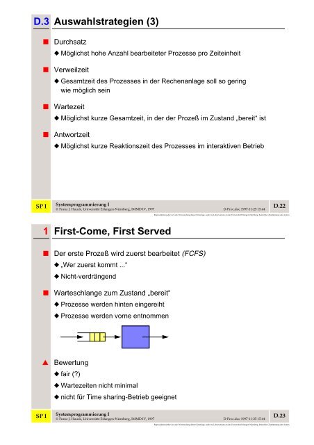 1 First-Come, First Served D.3 Auswahlstrategien (3) - CS 4