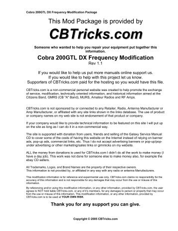 cobra 150gtl dx dx200gtl dx frequency chart 1 cb tricks cb frequency charts