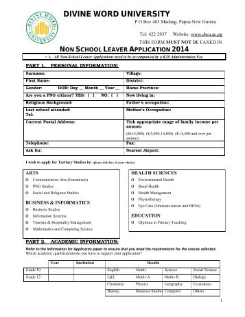 2014 non-school leaver application - Divine Word University