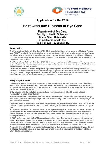 Post Graduate Diploma in Eye Care - Divine Word University