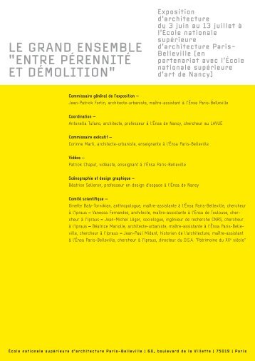 le grand ensemble "entre pÃ©rennitÃ© et dÃ©molition" - UniversitÃ© Paris ...