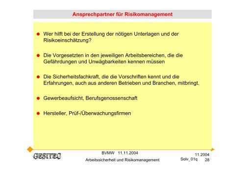 Arbeitssicherheit und Risikomanagement Ziel ... - Hess GmbH