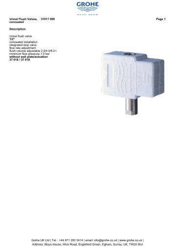 Description Urinal flush valve 1/2" concealed installation ... - GROHE