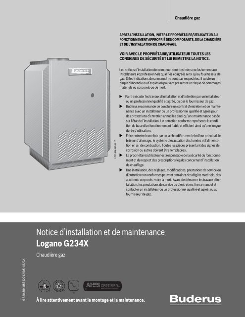 Notice d'installation et de maintenance Logano G234X - Buderus