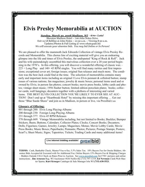 Elvis Presley Memorabilia at AUCTION - Arneson Auction Service