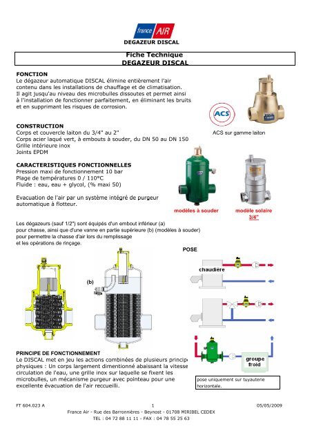 Fiche Technique dégazeur - France Air