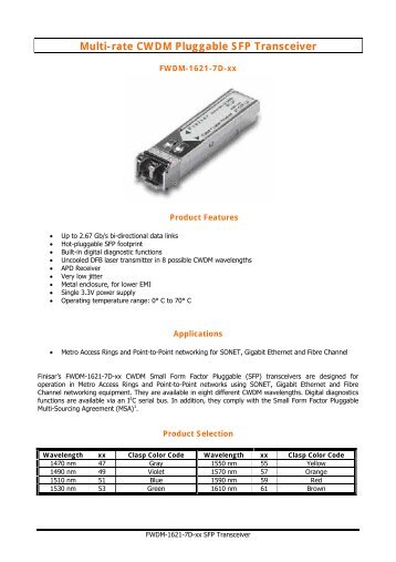 Multi-rate CWDM Pluggable SFP Transceiver