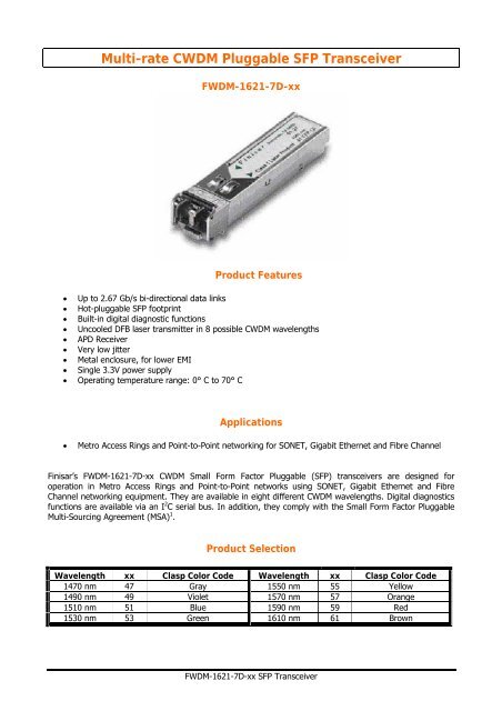 Multi-rate CWDM Pluggable SFP Transceiver