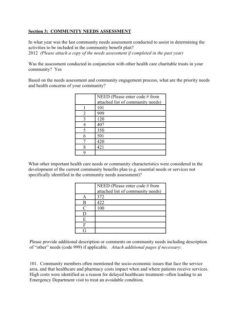 COMMUNITY BENEFITS REPORTING FORM - New London Hospital