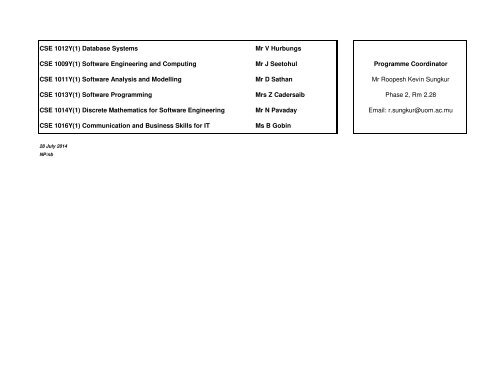 Level 1 - the University of Mauritius