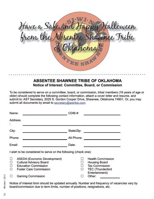 October 2011 - Absentee Shawnee Tribe Of Oklahoma