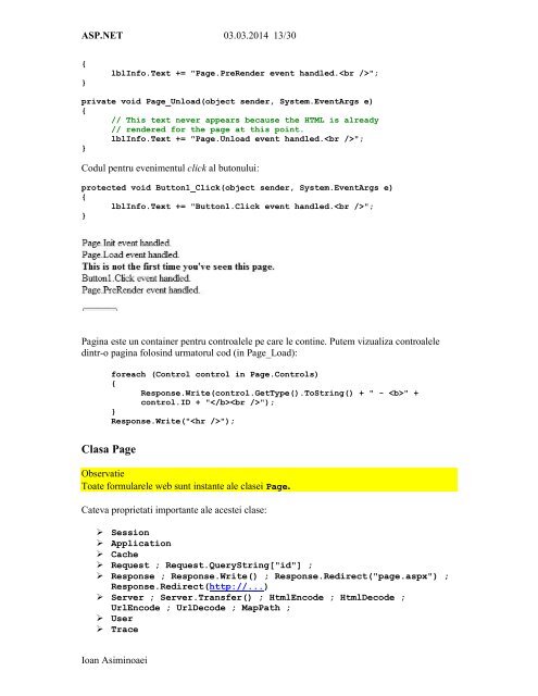 Introducere in ASP.NET Controale Web Pagina in ... - Profs.info.uaic.ro