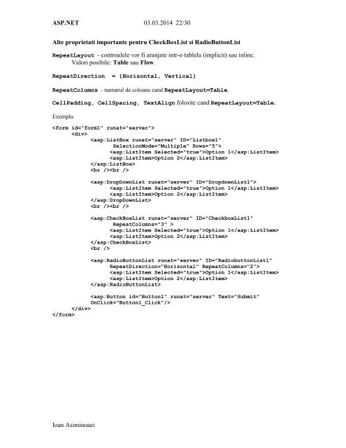 Introducere in ASP.NET Controale Web Pagina in ... - Profs.info.uaic.ro