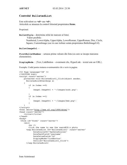 Introducere in ASP.NET Controale Web Pagina in ... - Profs.info.uaic.ro