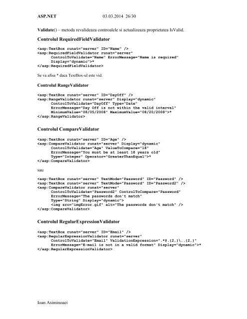 Introducere in ASP.NET Controale Web Pagina in ... - Profs.info.uaic.ro