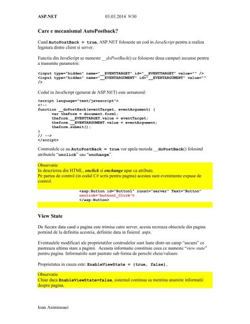 Introducere in ASP.NET Controale Web Pagina in ... - Profs.info.uaic.ro
