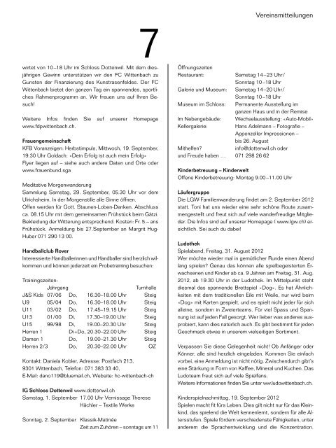 71. Jahrgang 30. August 2012 35 GZA 9300 Wittenbach Inhalt