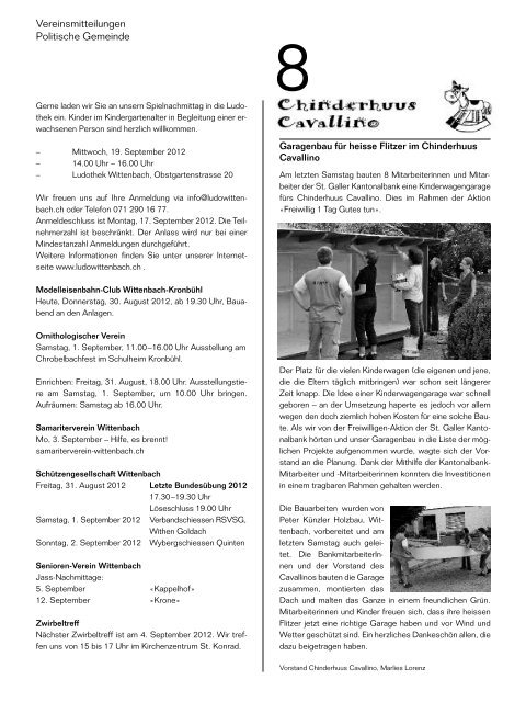 71. Jahrgang 30. August 2012 35 GZA 9300 Wittenbach Inhalt