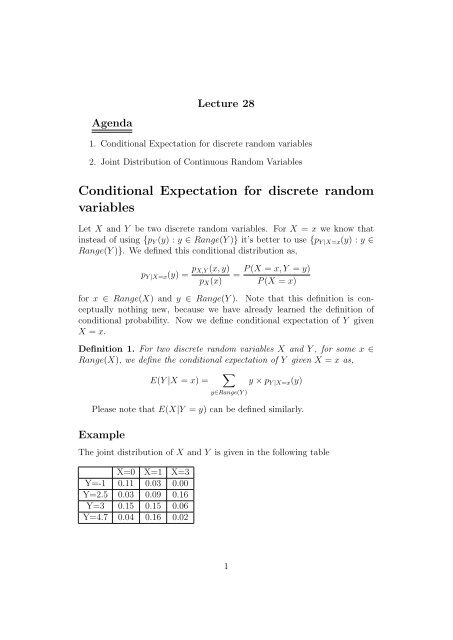 Conditional Expectation for discrete random variables