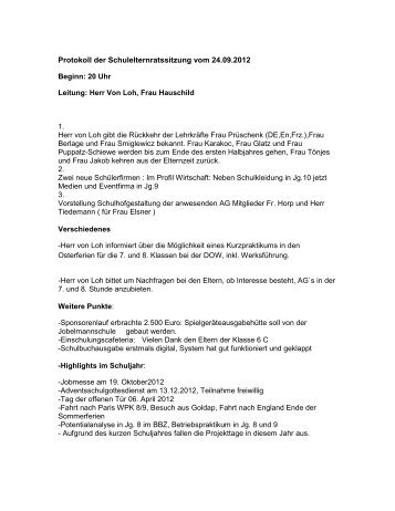 Protokoll der Schulelternratssitzung vom 24.09.2012