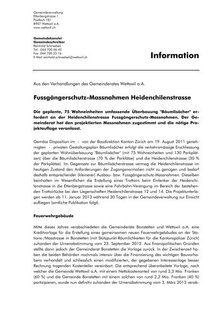 Aus den Verhandlungen des Gemeinderates [PDF, 30.0 KB]