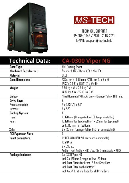 Technical Data: CA-0300 Viper NG - MS-Tech