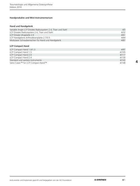 4/1 Traumatologie und Allgemeine Osteosynthese Edition 2010 ...