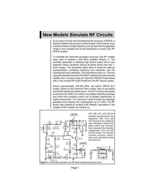 New Models Simulate RF Circuits - Intusoft