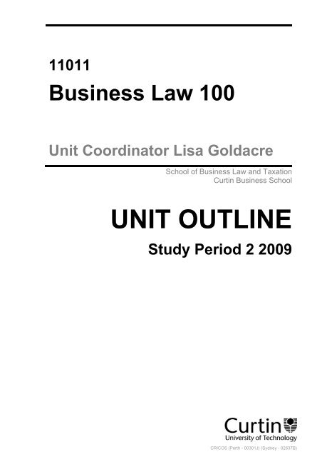 11011 Business Law 100 Unit Coordinator Lisa Goldacre