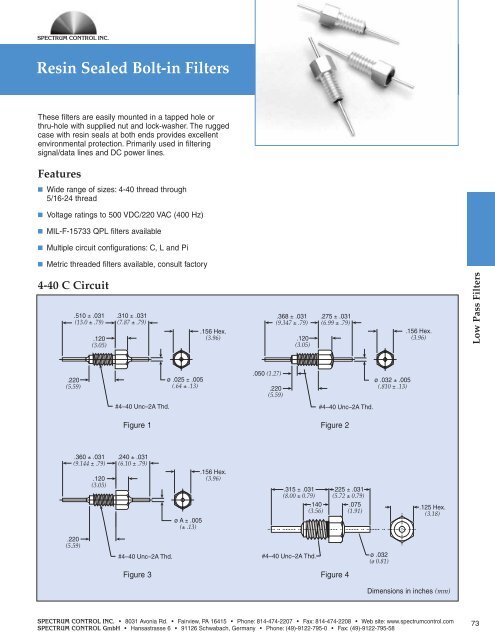 Resin Sealed Bolt-in Filters Datasheet - Spectrum Control