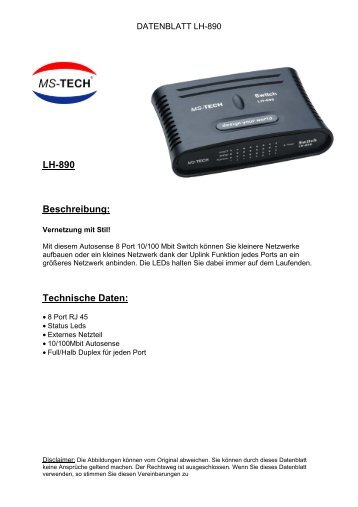 LH-890 Beschreibung: Technische Daten: - MS-Tech