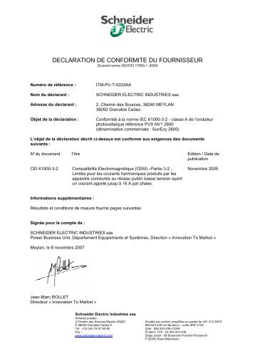 T-0033 ConformitÃ© 2800 norme CEI 61000-3 ... - Schneider Electric