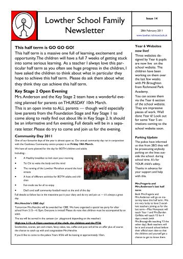 28th February 2011 Newsletter - Lowther Primary School