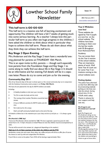 28th February 2011 Newsletter - Lowther Primary School