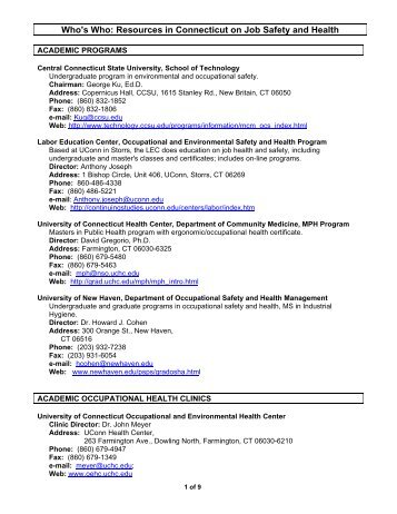 Who's Who: Resources in Connecticut on Job Safety and Health