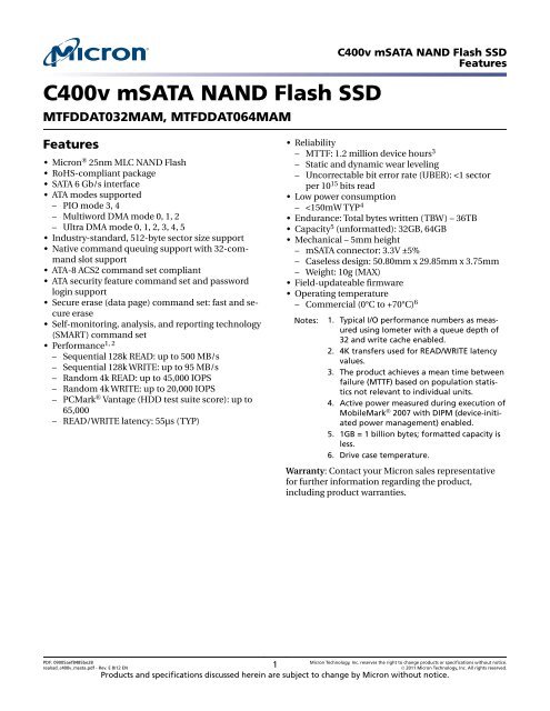 C400v mSATA NAND Flash SSD - Micron