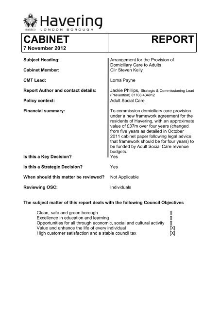 Approval for Award of Domiciliary Care Framework Contract PDF ...