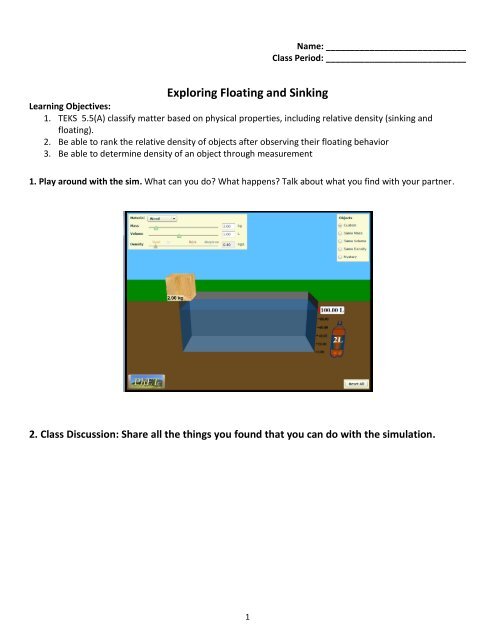 Exploring Floating And Sinking Phet