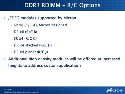 DDR3 RDIMMs Channel - Micron