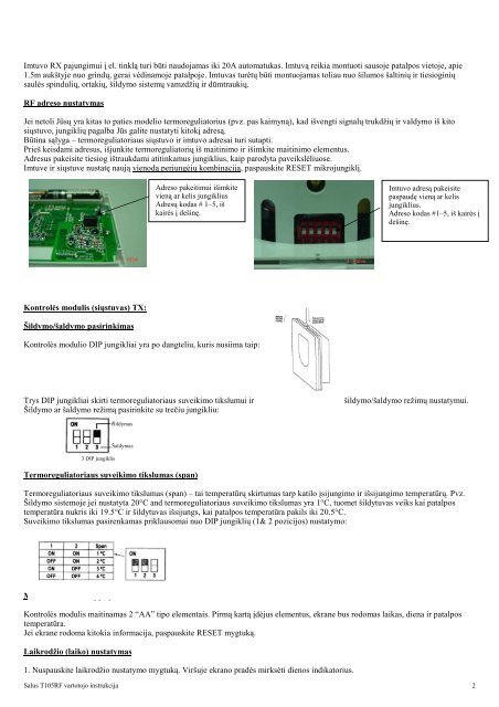 Salus T105RF vartotojo instrukcija - ARX TECHNOLOGIES