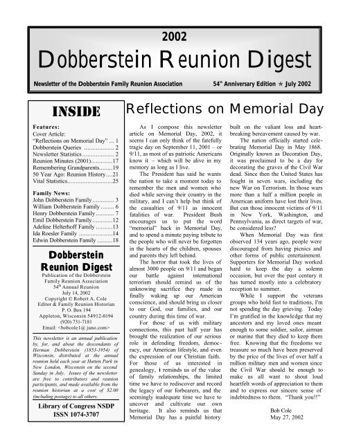 2002 dobberstein reunion digest - Freepages