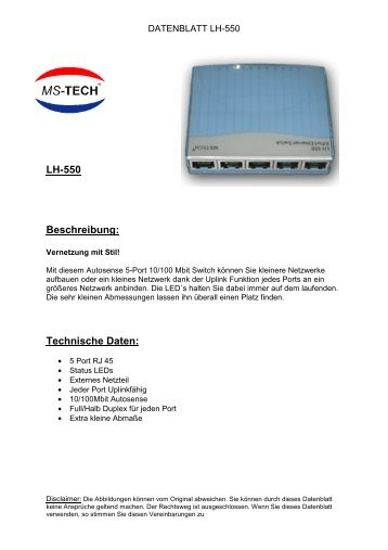 LH-550 Beschreibung: Technische Daten: - MS-Tech