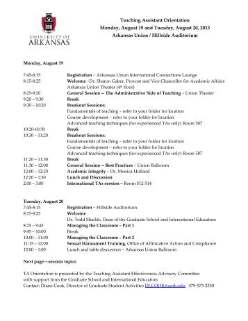 Agenda for TA Orientation - The Graduate School